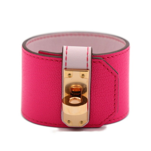 HERMES Kelly Twist GM Bracelet Size T2 Vaux Swift Rose Pop Pink Gold Hardware - Picture 1 of 9